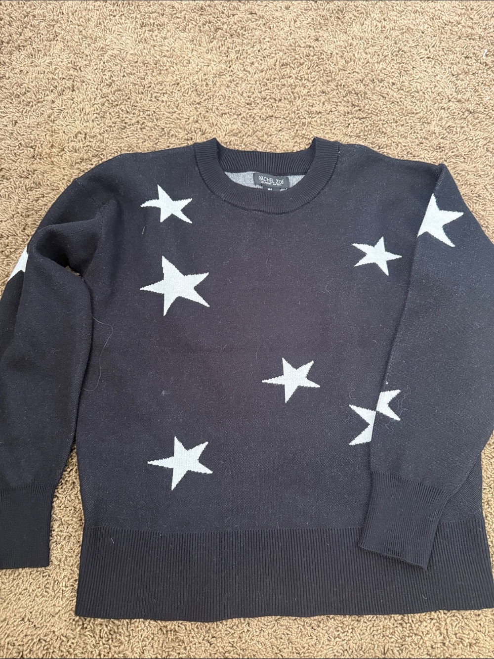 Rachel Zoe Black Crewneck Sweater with White Star Motif